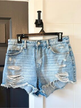 Light Wash High-Waist Distressed Denim Shorts